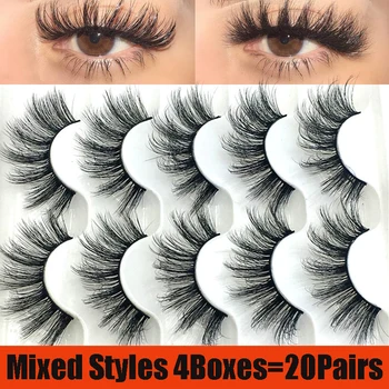 HOT 4Boxes/20Pairs Blandede Stilarter Falske Øjenvipper 3D/6D Mink Hair Eyelash Extension Naturlige Lange Wispies Makeup Vipper DROPSHOP