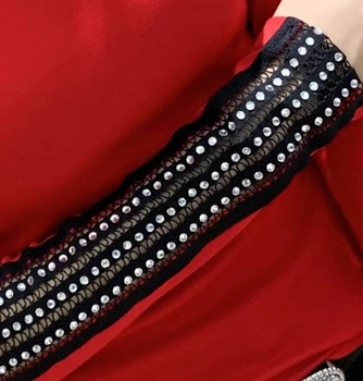 Efterår og Vinter Korean Style T-shirten Mode Sexet Asymmetri Patchwork Sløjfeknude Diamanter Kvinder Toppe Ropa Mujer Bomuld t-Shirts T08512L