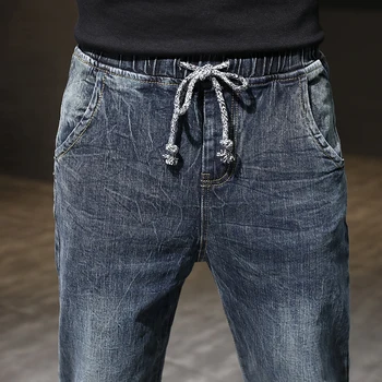 Mænds Jeans Relaxed Tilspidset Harem Bukser Streetwear Snøre Elastik i Taljen Afslappet Joggere Pants i Loose Fit Mænds Jeans Bukser