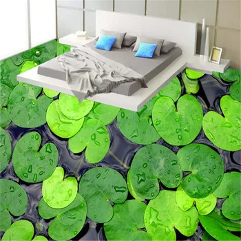 BEIBEHANG Personlighed 3D badeværelse foto tapet bærbare vandtæt fortykkelse, non-slip selvklæbende grønne blad-gulvtæppe moderne