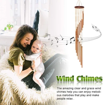 Wind Chime Udendørs 36 tommer 18 Aluminium Rør Wind Chime med Krog til Have, Terrasse, Veranda Baghave Balkon Xmas Home Decor