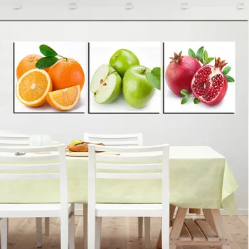 Frugt Køkken Spisestue Væggen Dekorative Billeder Apple Orange Granatæble Moderne Print Olie Maleri 3 Panel Ingen Indrammet
