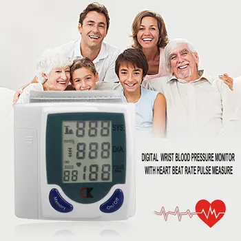 Sundhedspleje Automatisk Digital Wrist Blood Pressure Monitor til Måling af hjerterytme Puls DIA-Tonometeret Blodtryksmaaler