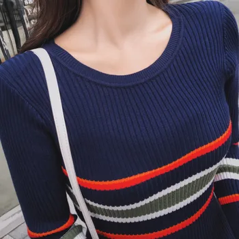 2020 Nye Kvinder Efterår og Vinter Sweater Strikket Kjole koreanske O-hals Lange Ærmer Casual Jakke Bodycon Kjole Robe Femme Vestidos