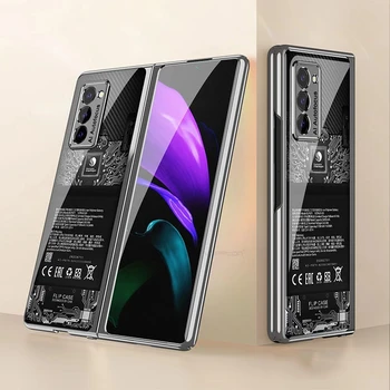 Carbon Fiber Mønster Glas taske til Samsung Galaxy Z-Fold 2 Tilfælde 360 Fuld Beskyttelse Cover til Samsung Z Fold2 5G Coques