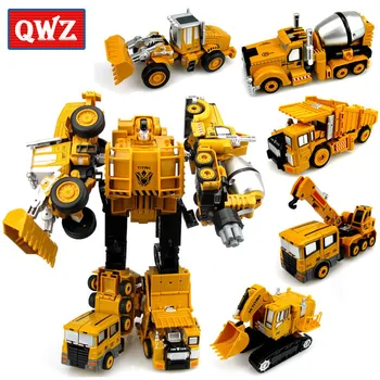QWZ 5 I 1 Super Transformation Robot Bil Metal Legering Deformation Robot Konstruktion Køretøj Lastbil med Gravemaskine Legetøj