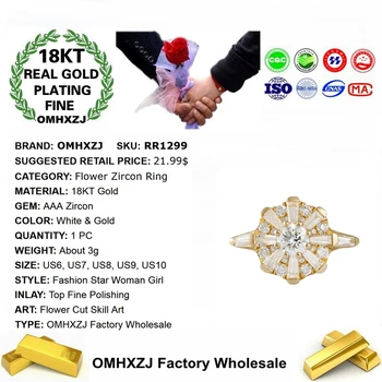 OMHXZJ Engros RR1299 Europæiske Mode Fint, Kvinde, Pige, Fest, Fødselsdag, Bryllup Gave Luksus Blomst Zircon 18KT Guld Ring