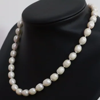 Naturlige ferskvands-hvid ferskvandsperle perler halskæde 10x13mm 7x8mm tønde ris kvinder bryllupper party smykker 18inch B1457-1