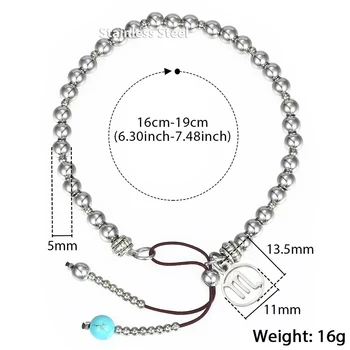 5 mm, Sølv Farve Dame Armbånd Beaded Kæde i Rustfrit Stål 12 Stjernetegn Konstellation Charme Justerbar Mode Smykker DB63