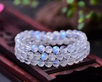Ægte Naturlig Blå Lys grå Månesten krystalklart 108 Bøn Runde 6mm Perler Armbånd Til Kvinder, Mænd Healing Sten Mode AAAAA
