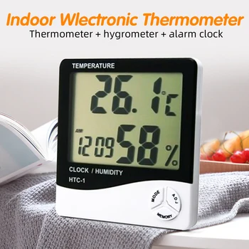 Indendørs Termometer Hygrometer Værelser med LCD-Elektronisk Temperatur Digital Termometer Vækkeur HTC-1 vejrstation Luftfugtighed