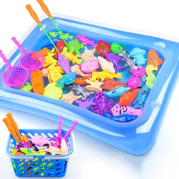Børns 14pcs/Set Magnetic Fiskeri Forældre-barn-interaktivt Legetøj Spil Kids 1 Stang 1 netto 12 3D Fisk, Baby Badekar Legetøj, udendørs legetøj