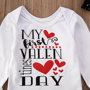 Valentine ' s Day 3stk Nyfødte Kids Baby Pige Brev Bodysuit Toppe+Tutu Nederdel +Pandebånd Udstyr Sat til 0-24M