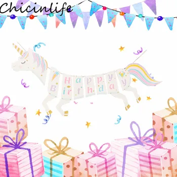 Chicinlife 1 sæt Unicorn Form Happy Birthday Banner fødselsdagsfest, Baby Shower Børn Favoriserer Unicorn Fest Dekoration af Forbrugsstoffer
