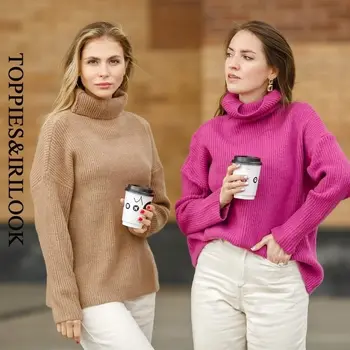 Toppies 2020 efterår og vinter turtleneck sweater kvinder strikket oversize toppe bløde varme trøjer