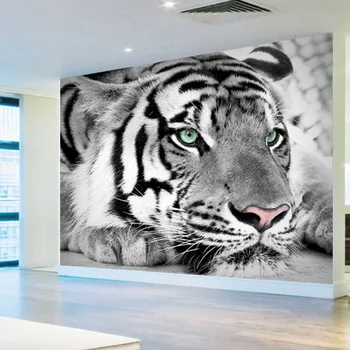 Brugerdefinerede Foto Wall Paper 3D Sort Og Hvidt Dyr Tiger Vægmaleri stuen Indgang Soveværelse Baggrund Indretning Vægmaleri Tapet