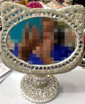 Gemstone Rhinestones Spejle til Soveværelse Roterende Helloo Kitty-Spejl Makeup Søde Kat Bling Spejle til Hjemmet Dressing Bruser Indretning
