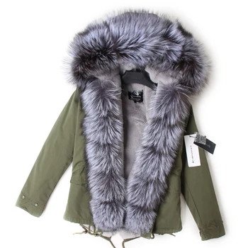 Maomaokong nye mode tøj til kvinder Fox fur stor pels krave Parker Aftagelig foring Kort stil med at Holde varmen Fritid vinterfrakke