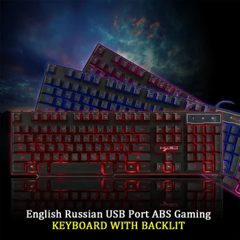Vandtæt engelsk russisk USB-Port Gaming Tastatur ABS Med Baggrundsbelyst Non-Slip 104 Nøgler Hjem Mekaniske Følelse Plug And Play