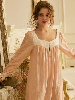 Høj Kvalitet, Blød Bomuld Women ' s Lace Nattøj Foråret Efteråret Prinsesse Behagelig Lang Nightgowns Hjem Bære