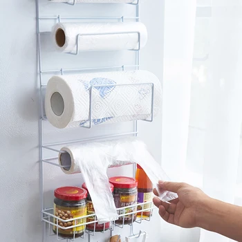 Køkken Multifunktion Køleskab Storage Rack Arrangør Hylde Plads Saver Køleskab Sidevæg Opbevaring Hængende Indehaveren Hvid Sort