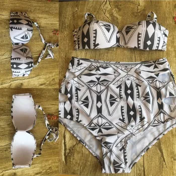 2019 Foråret og Sommeren Nye Sexede Bikini Sæt Høj Talje Stranden Push-ups Kvinders Badetøj Sæson Print-Hvid Riding Sort Badetøj