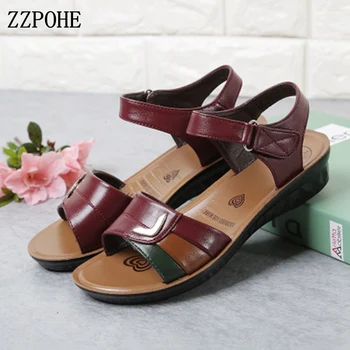 ZZPOHE 2018 Sommer Sko mor nye mode læder sandaler kvinder er bløde kiler sandaler midaldrende stor størrelse damer, sandaler