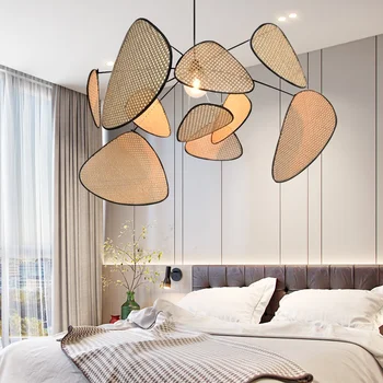 Designer Vidjer Pendel lampe til stuen, Soveværelset restaurant træ pendel Kreative Blad Grid Landdistrikterne Håndlavet Rattan Lampe
