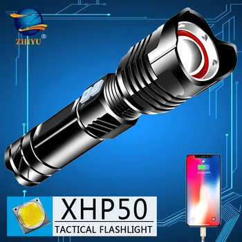 ZHIYU Mest Kraftfulde LED-Lommelygte USB-Genopladelige LED Lommelygte Bruge 26650 Batteri XHP50 Taktisk Lommelygte Hånd Lampe til Camping