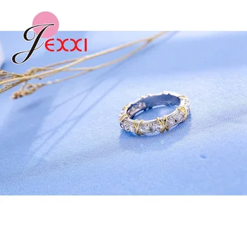 Gratis Forsendelse Fabrik Kvindelige Bryllupsfest Ringe Trendy Cross X Crystal Ring For Kvinder 925 Sterling Sølv Smykker