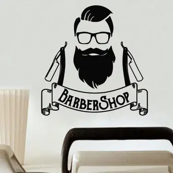 Barber Shop Logo Vægoverføringsbilleder Mand Hipster Wall Sticker Skønhedssalon Dekoration Frisørsalon Vægmaleri Hairdress Stil Decal 3408