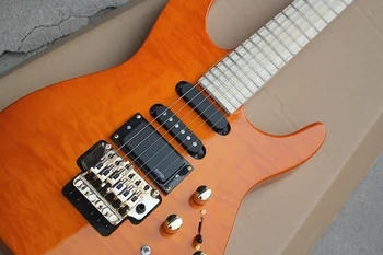 Gratis transport, orange 6-string elektrisk guitar, 3 pickup, guld hardware, tilpasset