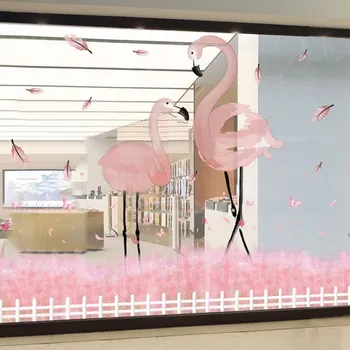 Pink Flamingo Glas sticker wallstickers DIY Fugle Vægmaleri Mærkater til Hjemmet Udsmykning Butik Display-Vindue