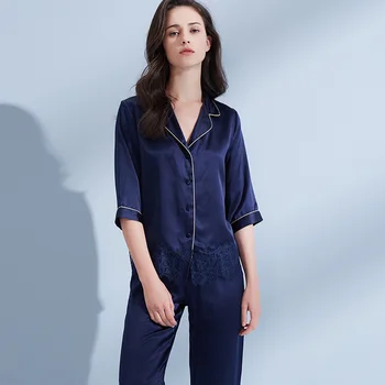 Kvinder er Ægte Silke Pyjamas Sæt 2019 Solid 16 m/m Silke Natkjole Pyjama Femme Sove Lounge Bedgown Ren Silke Nattøj Passer
