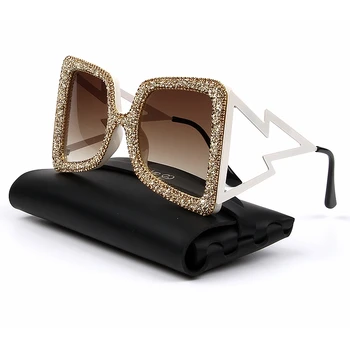 Oversize Solbriller Kvinder Stor Bred Templet Bling Sten 2019 Fashion Nuancer UV400 Vintage Mærke Briller Oculos