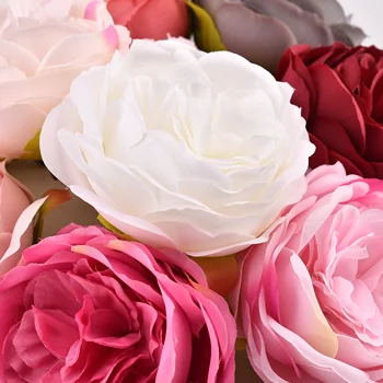 High-grade Kunstig Hvid Pæon, Rose Silke Blomster Hoveder Til Bryllup Udsmykning DIY Krans Scrapbooking Håndværk Falske Blomster