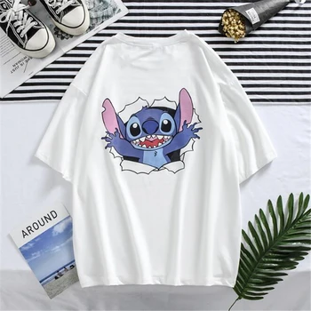 Harajuku t-shirts Lilo Stitch Udskrive Kort-langærmet kortærmet T-shirt til Sommeren Tegnefilm Kawaii Kvinder Tee Toppe Casual Gotiske Unisex T-Shirt