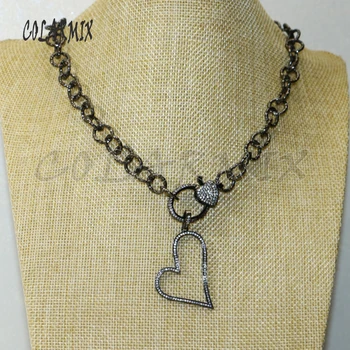2stk Sort halskæde med Zirkonia hjerte vedhæng halskæde link zircon clasp halskæde vedhæng af metal Kæde 50494