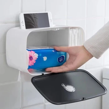 Punch gratis toiletartikler Vandtæt Tissue Box ABS papirholder vægmonteret opbevaringsboks Serviet Dispenser Organizer
