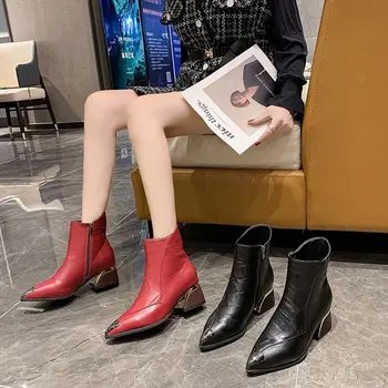 2020 Nye Kvinder Ankel Støvler spids Tå, mid-Heel korte Støvler Kvindelige mode Støvler Lynlås Chelsea Støvler
