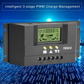 CM3024Z 12V/24V 30A Regulator Generator Charge Mode PWM Spænding LCD-Sol-Controller Plug I
