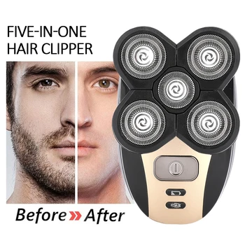 5-i-1 USB-Genopladelige Mænd Vaskbar Fem Flydende Hoveder Barbermaskiner Hair Clipper Næse Øre Hår Trimmer Intimbarbering Skæg Maskine