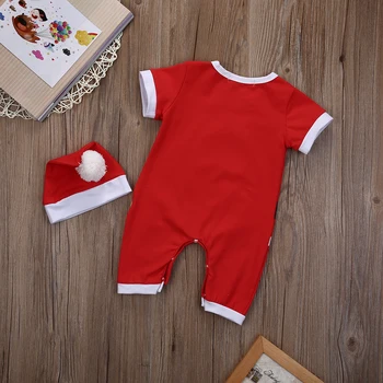 Emmababy Jul 0-24M Nyfødte Baby Piger&Drenge Varmt Tøj med Lange Ærmer Santa Kostume Tøj Rompers+Red Cap Varm Xmas