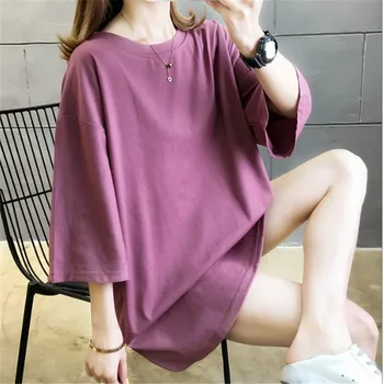 Ekstra-Stor Størrelse kortærmet t-Shirt til Kvinder Solid Farve Foråret Og Sommeren Bomuld Dobbelt Bund Shirt T-Shirt M--4XL