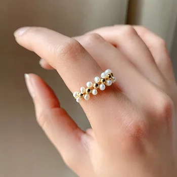 2020 Korea Varm Salg af Fashion Smykker i Høj Kvalitet Hånd Vævet ferskvandsperle perler Justerbar Ring Elegant Tæve Ring