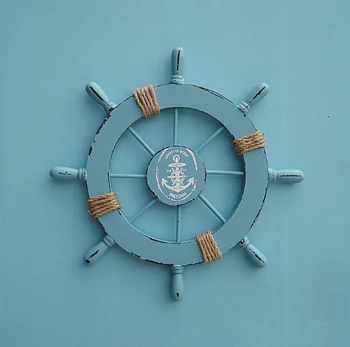 Middelhavet Skibets Ror Dekoration Nautiske Båd Hjul Roret Træ Håndværk Hjem Dekoration Tilbehør