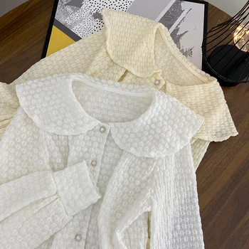 Koreansk Stil Vinter Tøj i fransk Stil, Temperament Dukke Krave Breasted Shirt Niche Mode til Alle-Matchende Blonde Top til Kvinder
