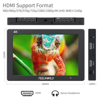 Feelworld 7 Tommer IPS 1920x1200 4K-Skærm HDMI Kamera Felt Overvåge Solid Aluminium med Toppede Fokus for Sony, Nikon T7