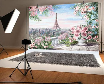 Laeacco Foto Baggrunde Eiffeltårnet Olie Maleri, Akvarel Flower Tapet Mønster Foto Baggrunde, Photocall Foto Studio