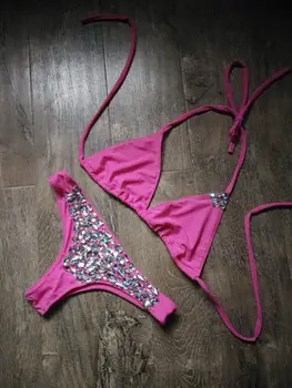 Rhinestone Badedragt 2017 Kvindelige Nye sexy diamant bikini Sæt badetøj luksus Krystallinsk Trekant Badedragt